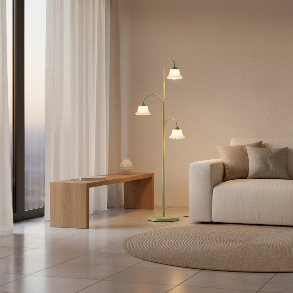 3-Light Dimmable Tulip Shade French Style Arc Decorative Floor Lamp