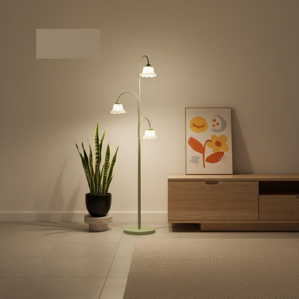 3-Light Dimmable Tulip Shade French Style Arc Decorative Floor Lamp