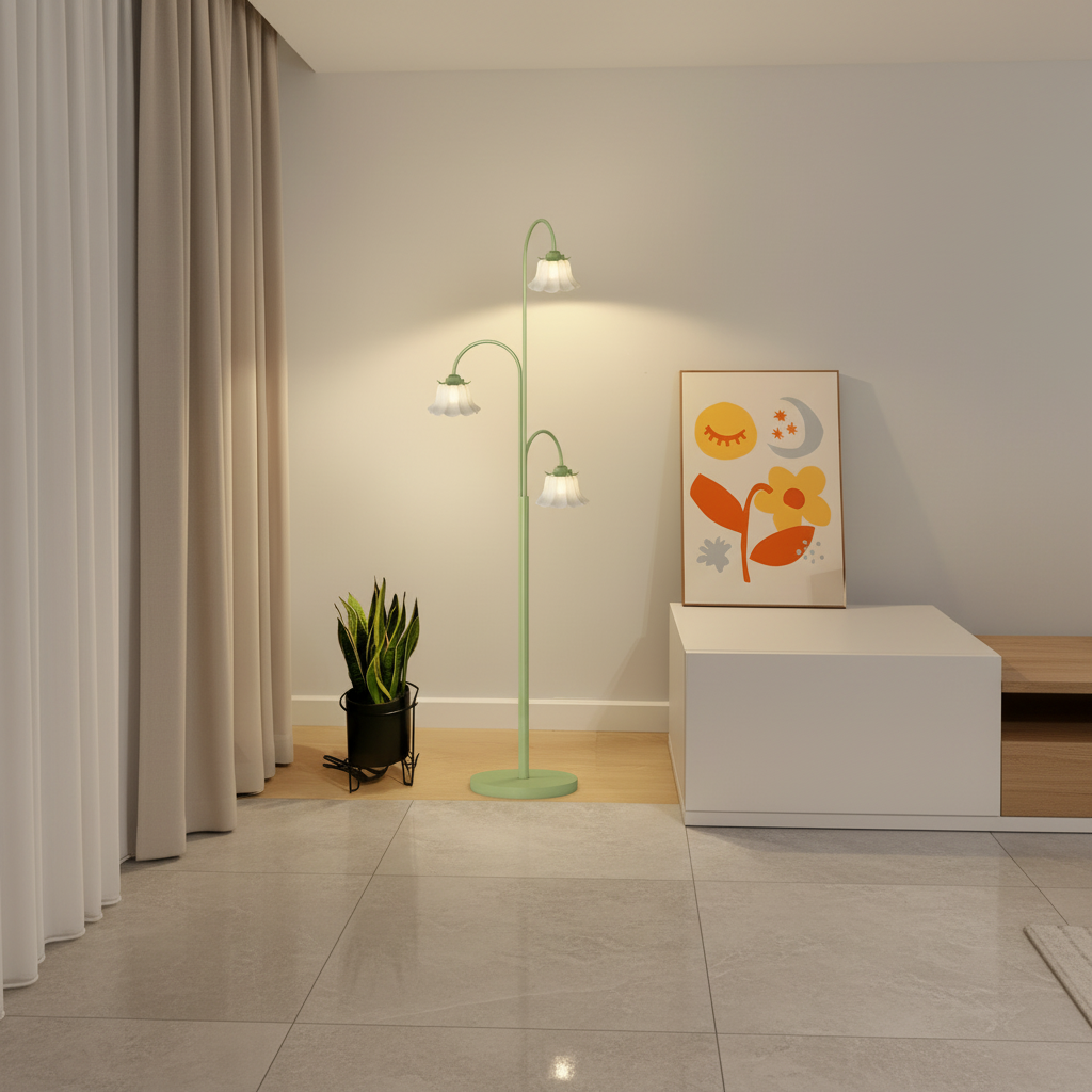 3-Light Dimmable Tulip Shade French Style Arc Decorative Floor Lamp