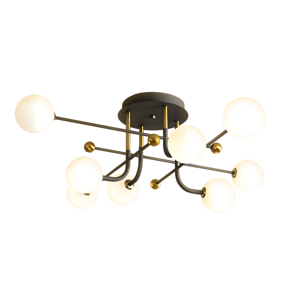 4-Light Black Gold Blown Glass Geometric Sputnik Semi-Flush Mount Light