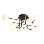 4-Light Black Gold Blown Glass Geometric Sputnik Semi-Flush Mount Light