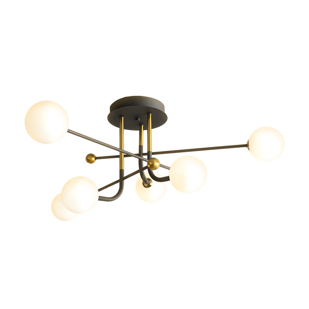 4-Light Black Gold Blown Glass Geometric Sputnik Semi-Flush Mount Light