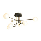 4-Light Black Gold Blown Glass Geometric Sputnik Semi-Flush Mount Light