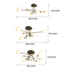 4-Light Black Gold Blown Glass Geometric Sputnik Semi-Flush Mount Light