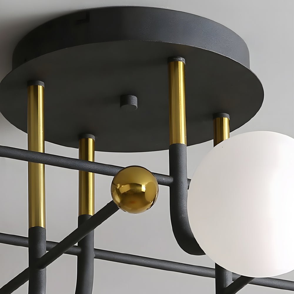 4-Light Black Gold Blown Glass Geometric Sputnik Semi-Flush Mount Light