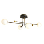 4-Light Black Gold Blown Glass Geometric Sputnik Semi-Flush Mount Light