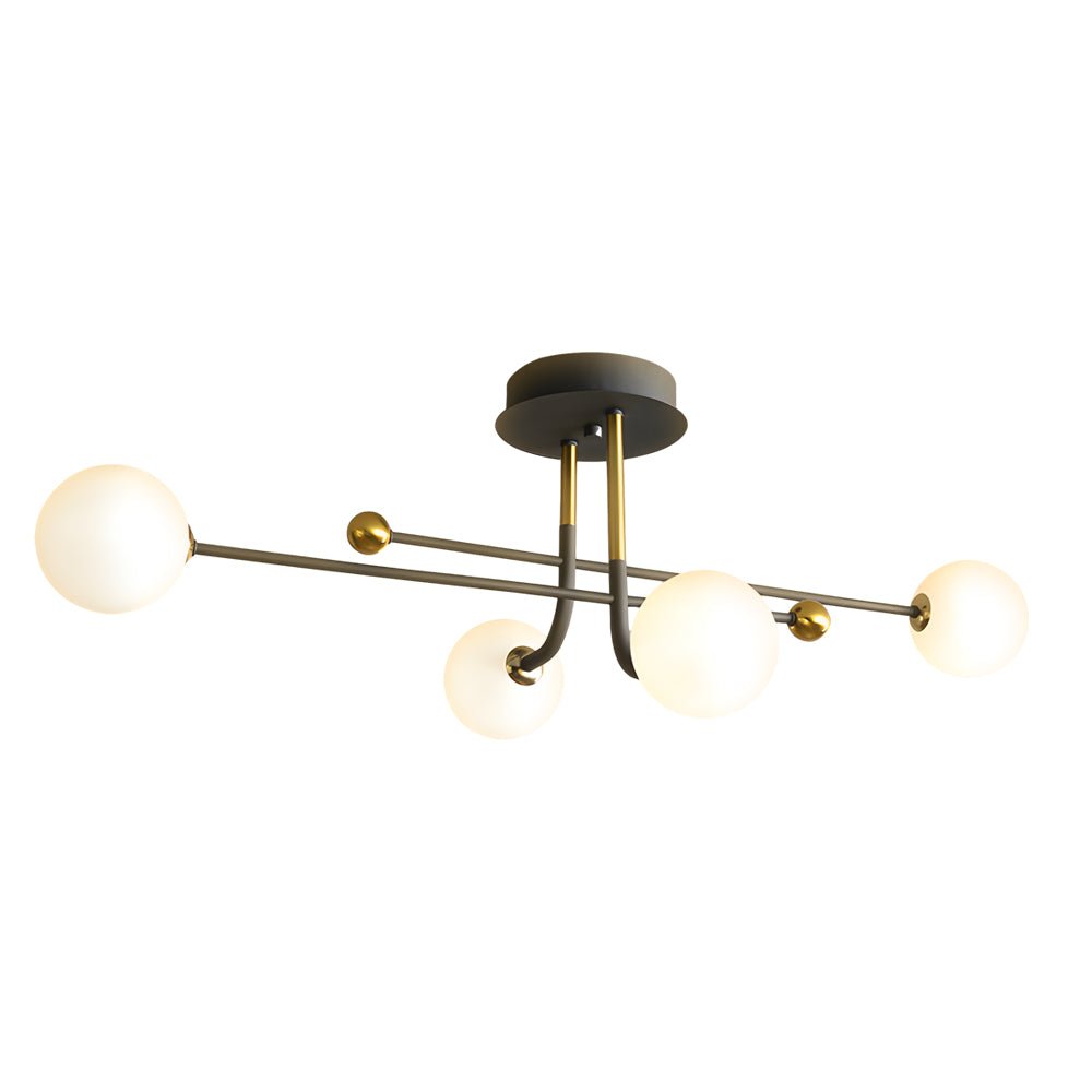 4-Light Black Gold Blown Glass Geometric Sputnik Semi-Flush Mount Light