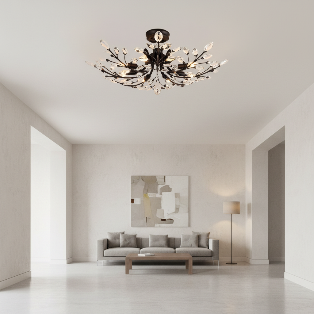 6-Head American Style Crystal Warm White 3000K Dual Mode Flush Mount