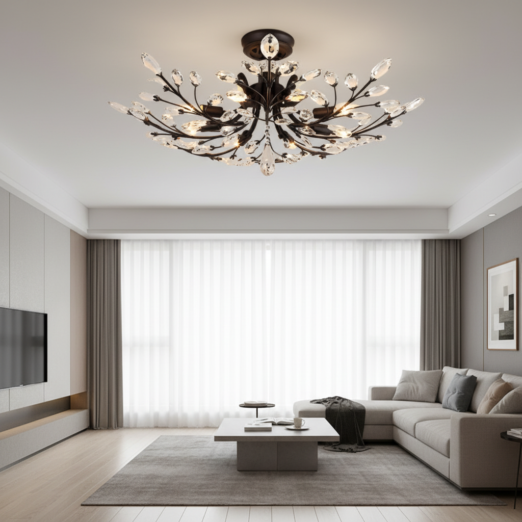6-Head American Style Crystal Warm White 3000K Dual Mode Flush Mount