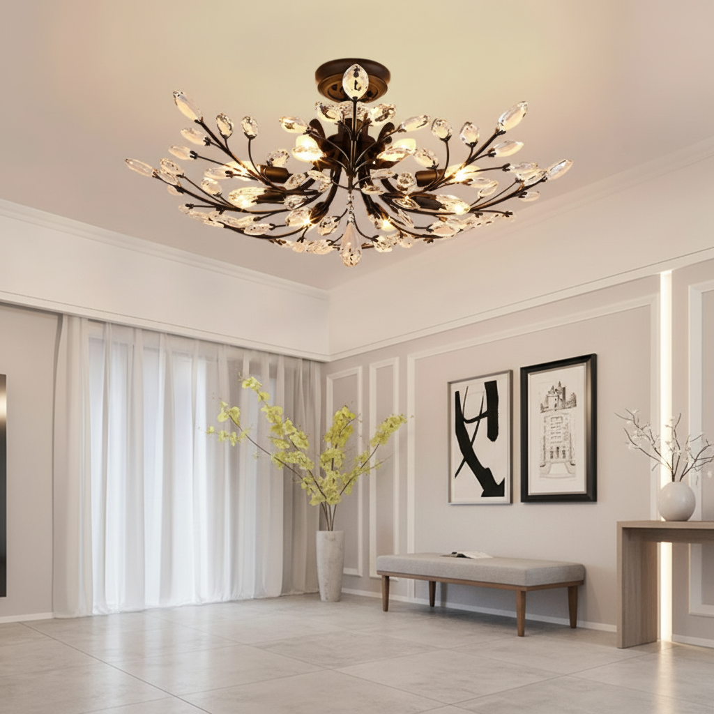 6-Head American Style Crystal Warm White 3000K Dual Mode Flush Mount