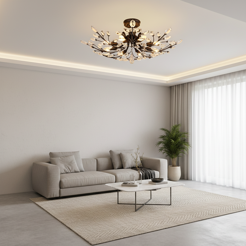 6-Head American Style Crystal Warm White 3000K Dual Mode Flush Mount