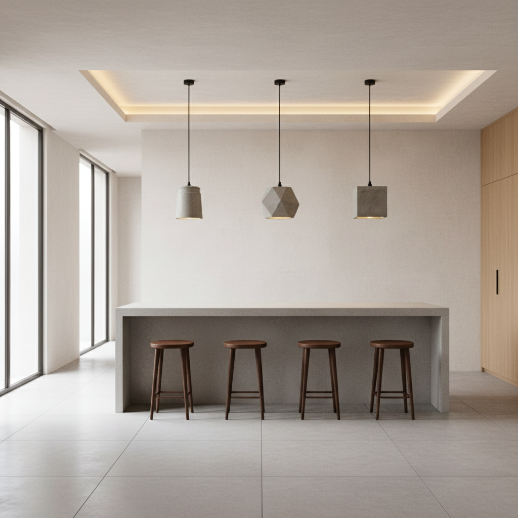 6-Sided Cement Industrial Kitchen Pendant Light — Minimalist Unique
