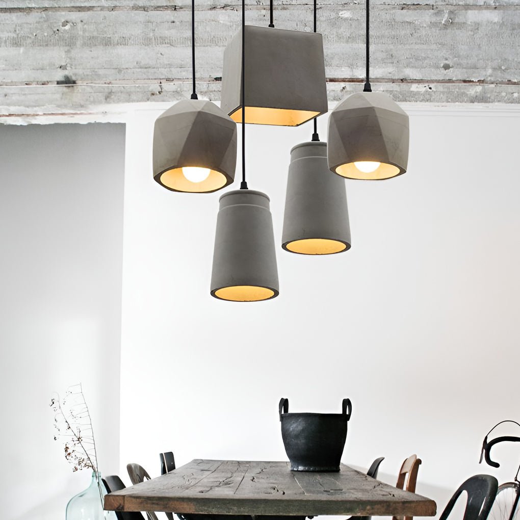 6-Sided Cement Industrial Kitchen Pendant Light — Minimalist Unique