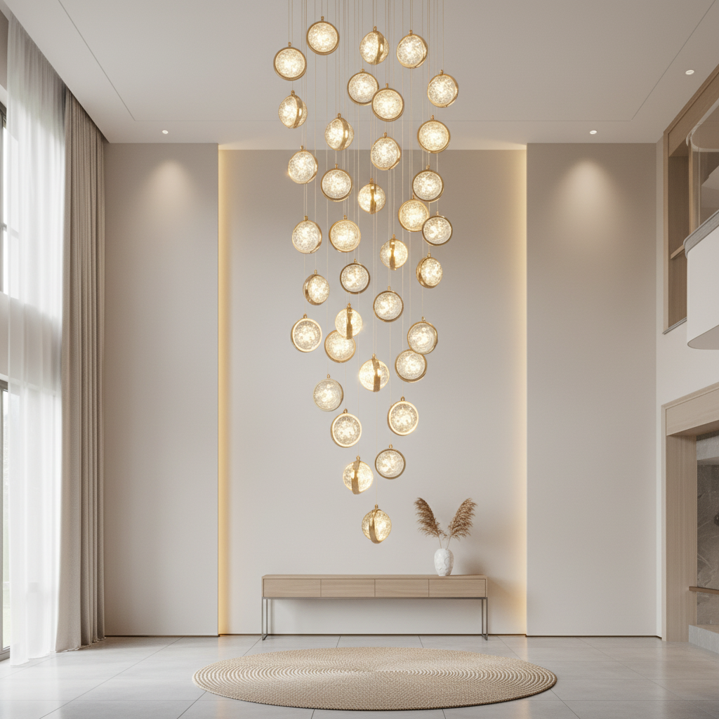 8-Light Crystal Staircase Chandelier — Adjustable Height Artistic LED