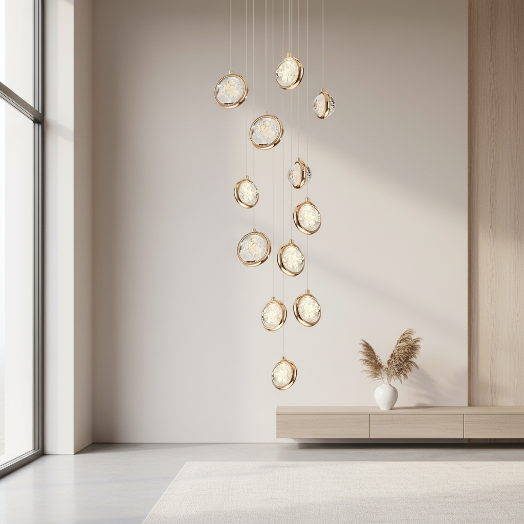 8-Light Crystal Staircase Chandelier — Adjustable Height Artistic LED