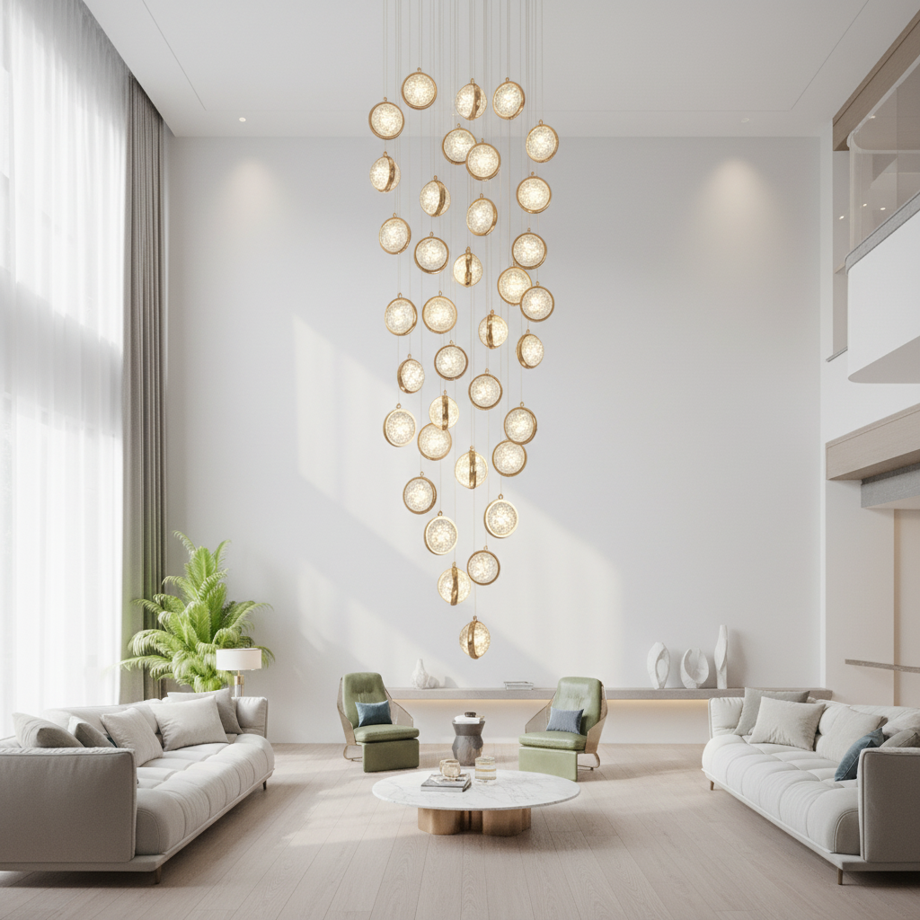 8-Light Crystal Staircase Chandelier — Adjustable Height Artistic LED