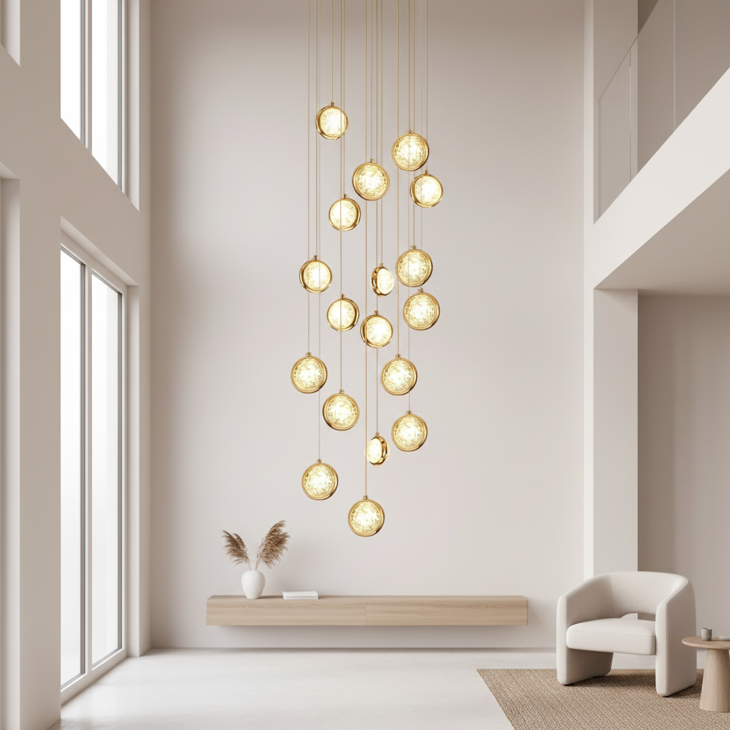 8-Light Crystal Staircase Chandelier — Adjustable Height Artistic LED
