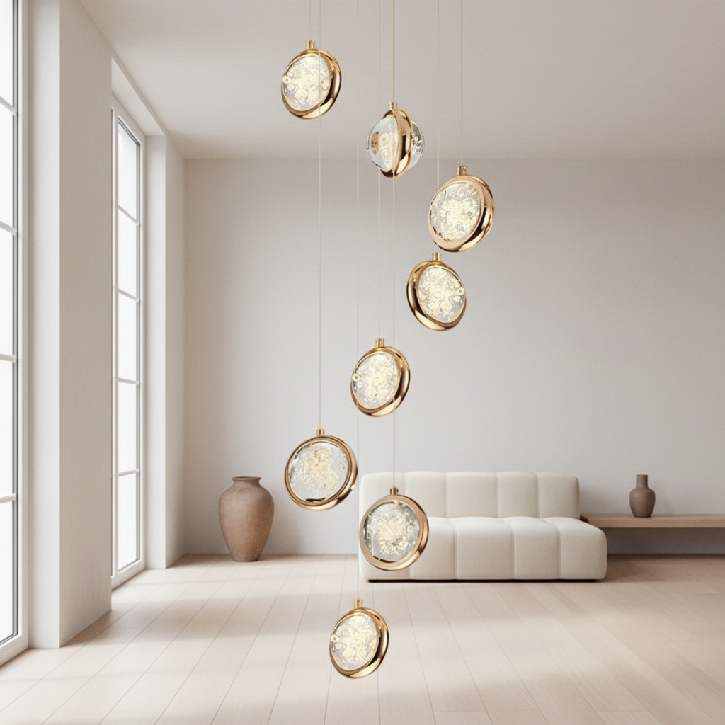8-Light Crystal Staircase Chandelier — Adjustable Height Artistic LED