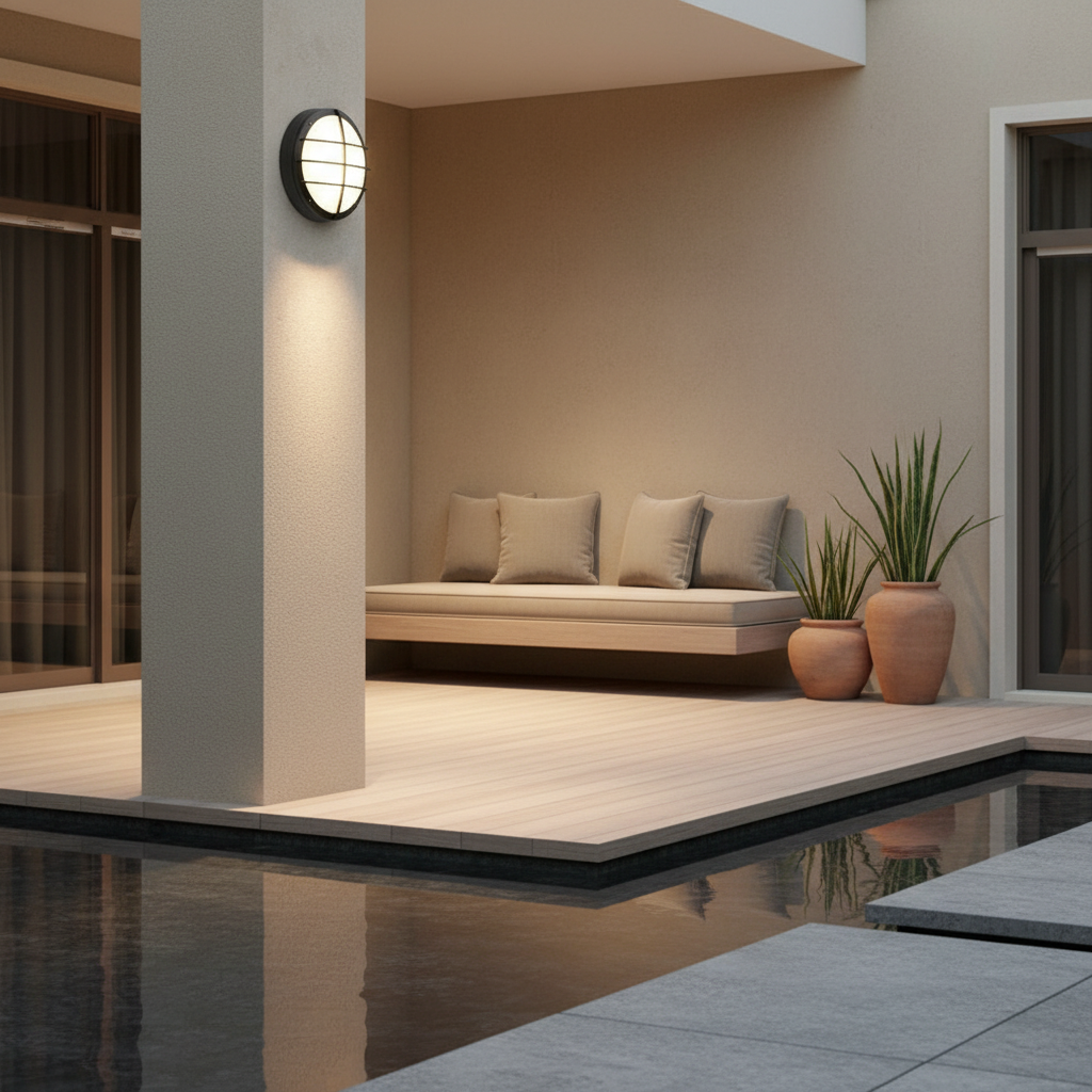 Black Aluminium 4-Grid Outdoor Wall Light — Flush Mount Waterproof White