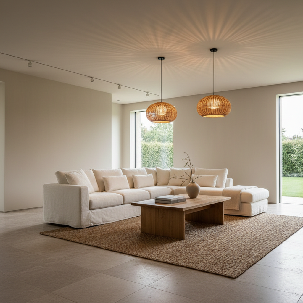 Natural Beige Rattan Outdoor Wall Pendant Light — IP55 Patio Ambient