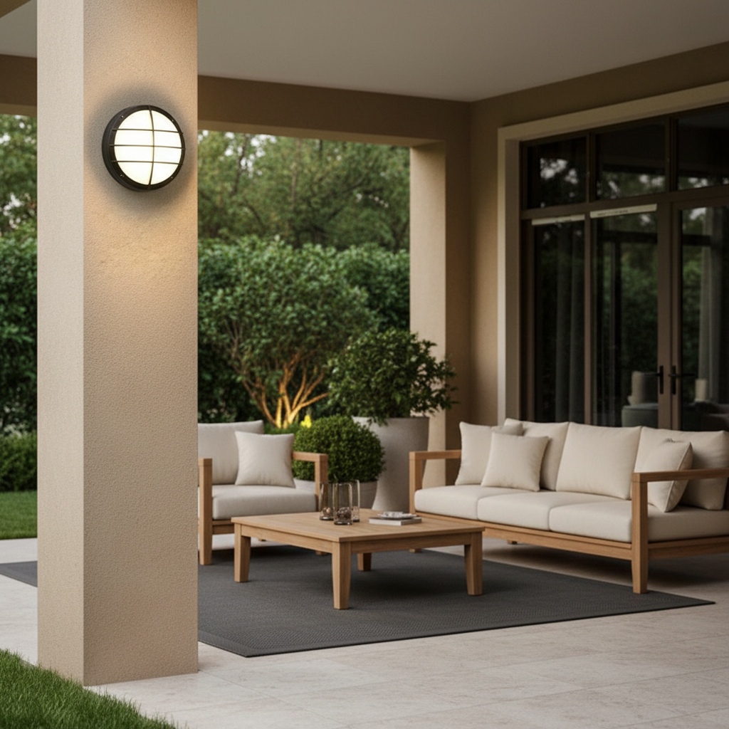 Black Aluminium 4-Grid Outdoor Wall Light — Flush Mount Waterproof White