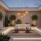 Natural Beige Rattan Outdoor Wall Pendant Light — IP55 Patio Ambient