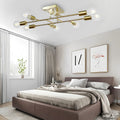 Antique Brass 8-Light Geometric Vintage Semi Flush Mount Ceiling Light