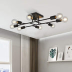 Antique Brass 8-Light Geometric Vintage Semi Flush Mount Ceiling Light