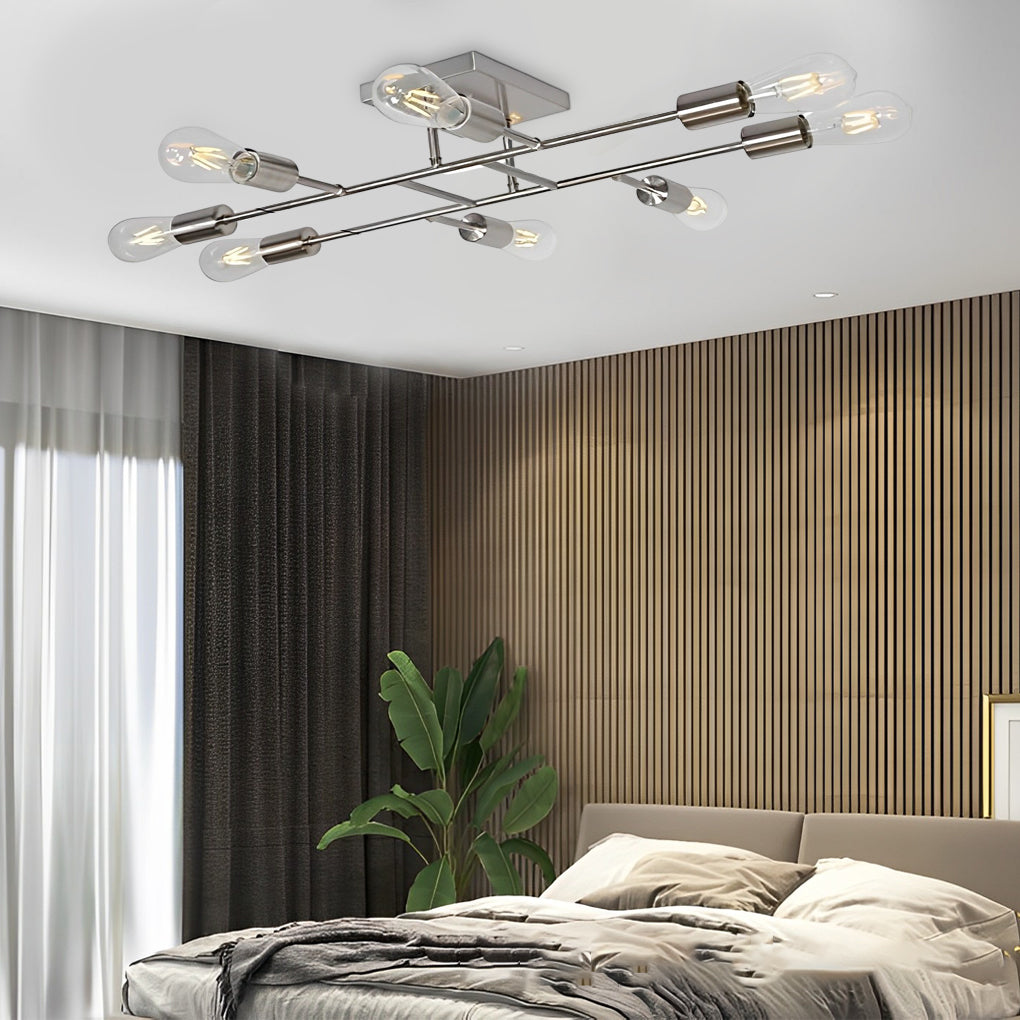 Antique Brass 8-Light Geometric Vintage Semi Flush Mount Ceiling Light