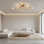 Antique Brass Crystal Branch Semi-Flush Mount Chandelier — K9 LED