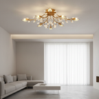 Antique Brass Crystal Branch Semi-Flush Mount Chandelier — K9 LED