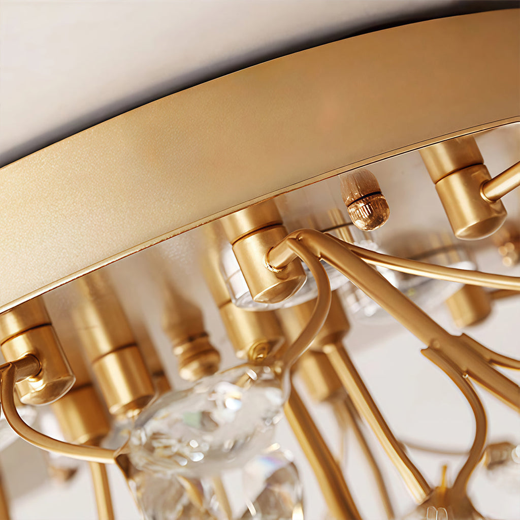 Antique Brass Crystal Branch Semi-Flush Mount Chandelier — K9 LED