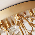 Antique Brass Crystal Branch Semi-Flush Mount Chandelier — K9 LED