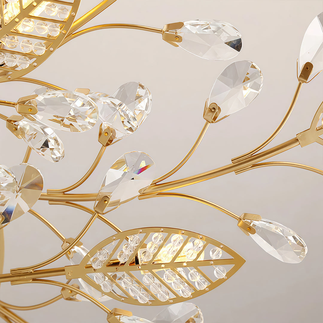 Antique Brass Crystal Branch Semi-Flush Mount Chandelier — K9 LED
