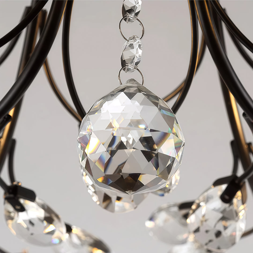 Antique Brass Crystal Branch Semi-Flush Mount Chandelier — K9 LED