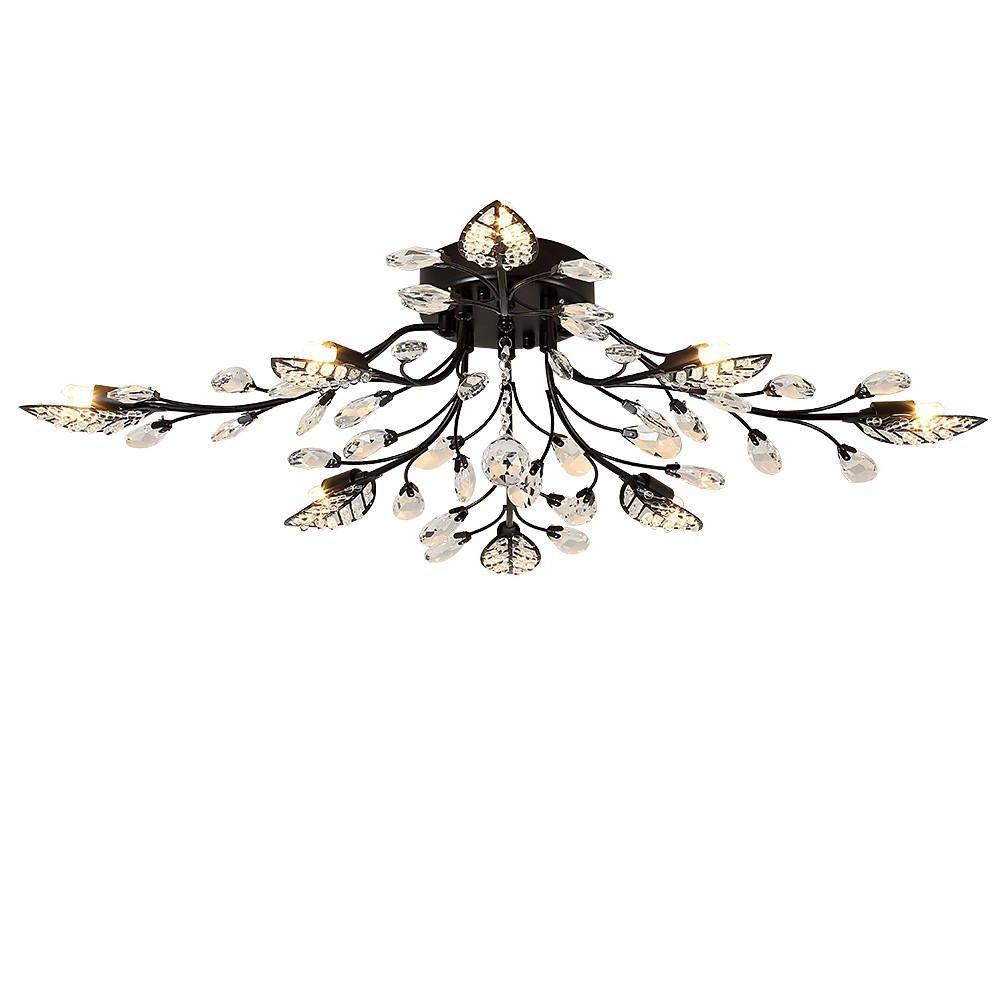 Antique Brass Crystal Branch Semi-Flush Mount Chandelier — K9 LED