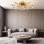 Antique Brass Leaf Crystal G4 Chandelier — Vintage Dining Room Hanging