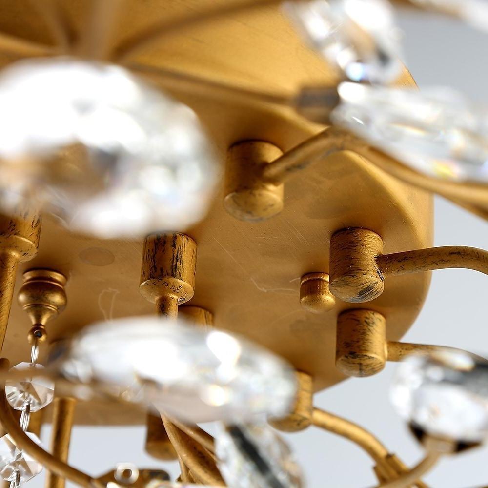 Antique Brass Leaf Crystal G4 Chandelier — Vintage Dining Room Hanging