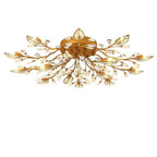 Antique Brass Leaf Crystal G4 Chandelier — Vintage Dining Room Hanging