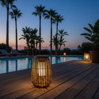 Bamboo Style Solar Outdoor Lantern — Rattan Design Dual Power Option