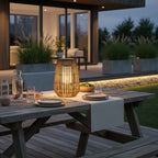 Bamboo Style Solar Outdoor Lantern — Rattan Design Dual Power Option