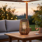 Bamboo Style Solar Outdoor Lantern — Rattan Design Dual Power Option