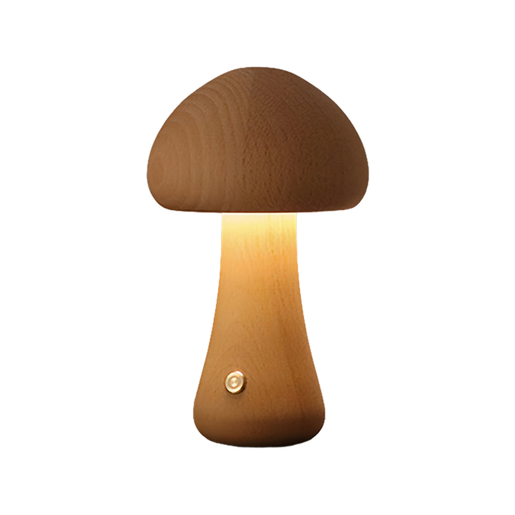 MushroomGlow | Charming Natural Wood Battery Operated Table Lamp 8