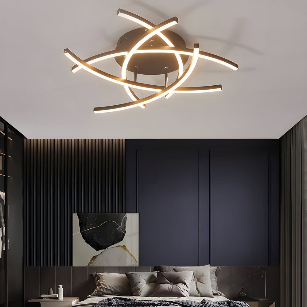 Black 3-Light Dimmable Aluminium LED Flush Mount Ceiling Light — Contemporary
