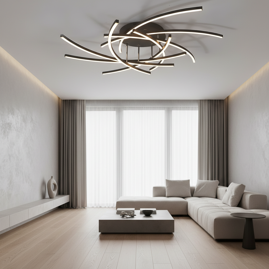 Black 3-Light Dimmable Aluminium LED Flush Mount Ceiling Light — Contemporary