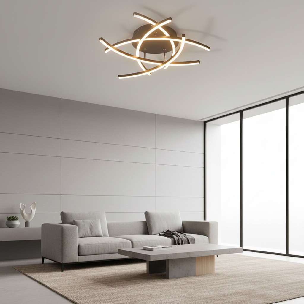 Black 3-Light Dimmable Aluminium LED Flush Mount Ceiling Light — Contemporary