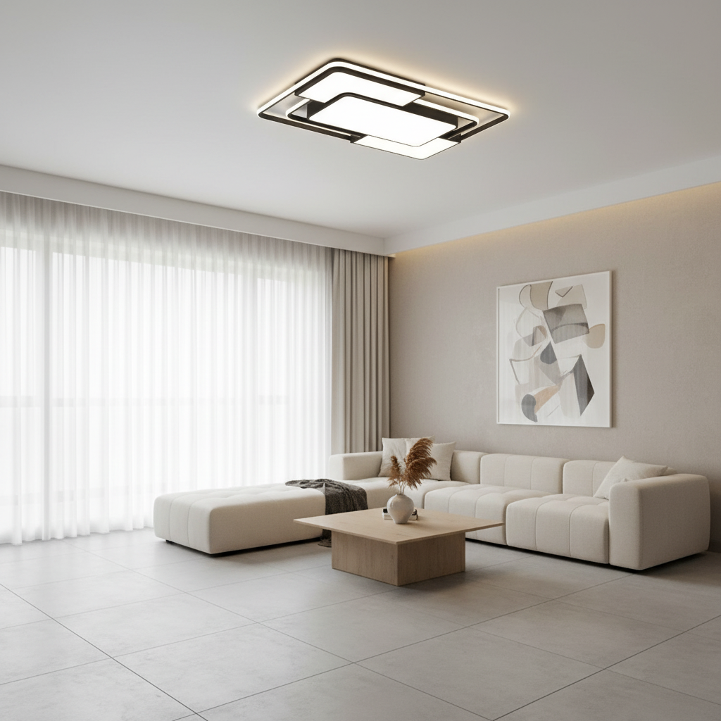 Black 3D Effect Geometric Acrylic LED Flush Mount Ceiling Light