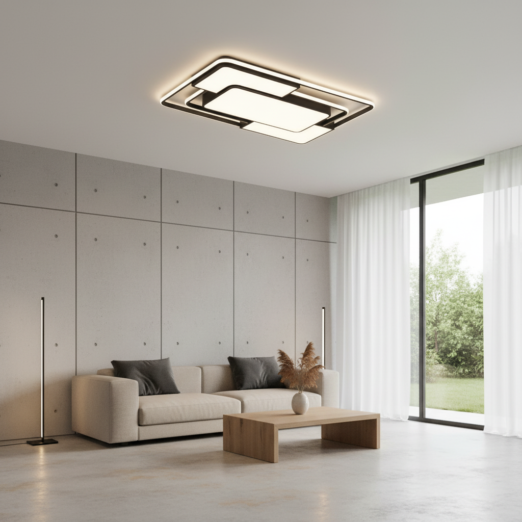 Black 3D Effect Geometric Acrylic LED Flush Mount Ceiling Light
