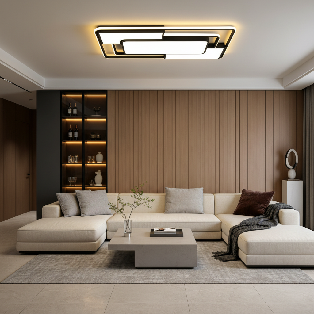 Black 3D Effect Geometric Acrylic LED Flush Mount Ceiling Light