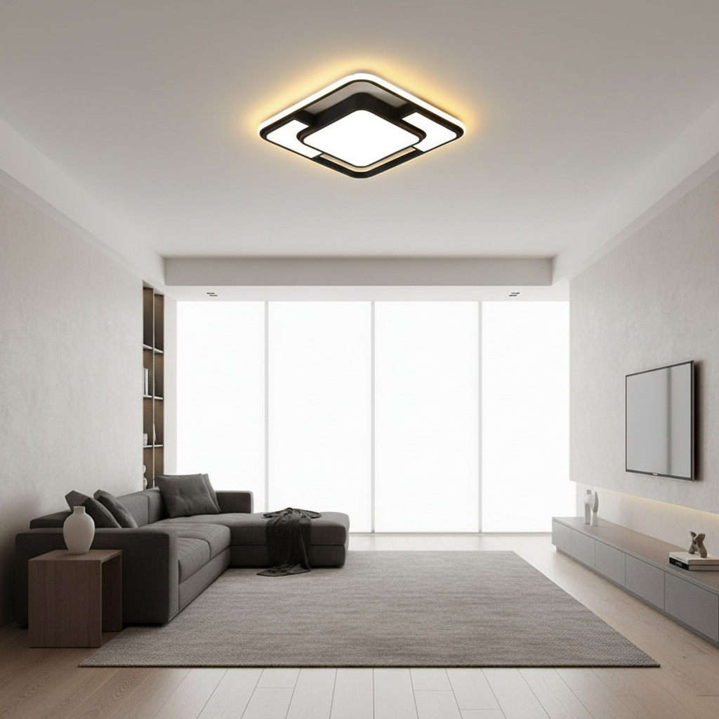 Black 3D Effect Geometric Acrylic LED Flush Mount Ceiling Light